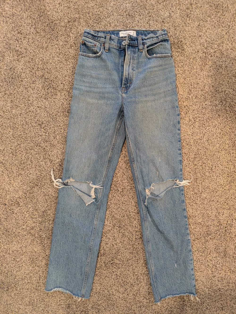 Abercrombie & Fitch Light Blue Distressed Straight-Leg Jeans